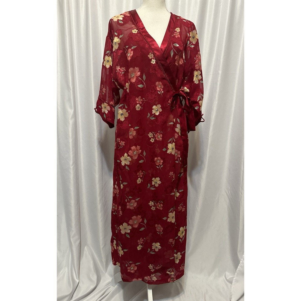 Victorias Secret Lingerie Set Gown Robe Size M Burgundy Floral
